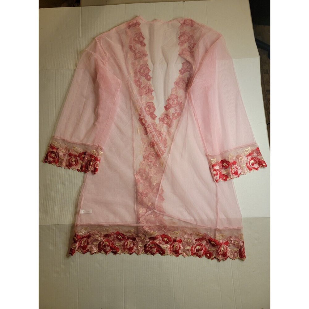 With Love Lilly Pink Sheer Flower embroidery Cuff Size Large Robe - Picture 2 of 6